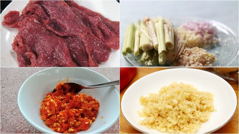 Một số nguyên liệu của món thịt trâu xào sả ớt