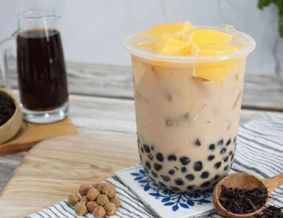 Trà sữa kết hợp với pudding trứng