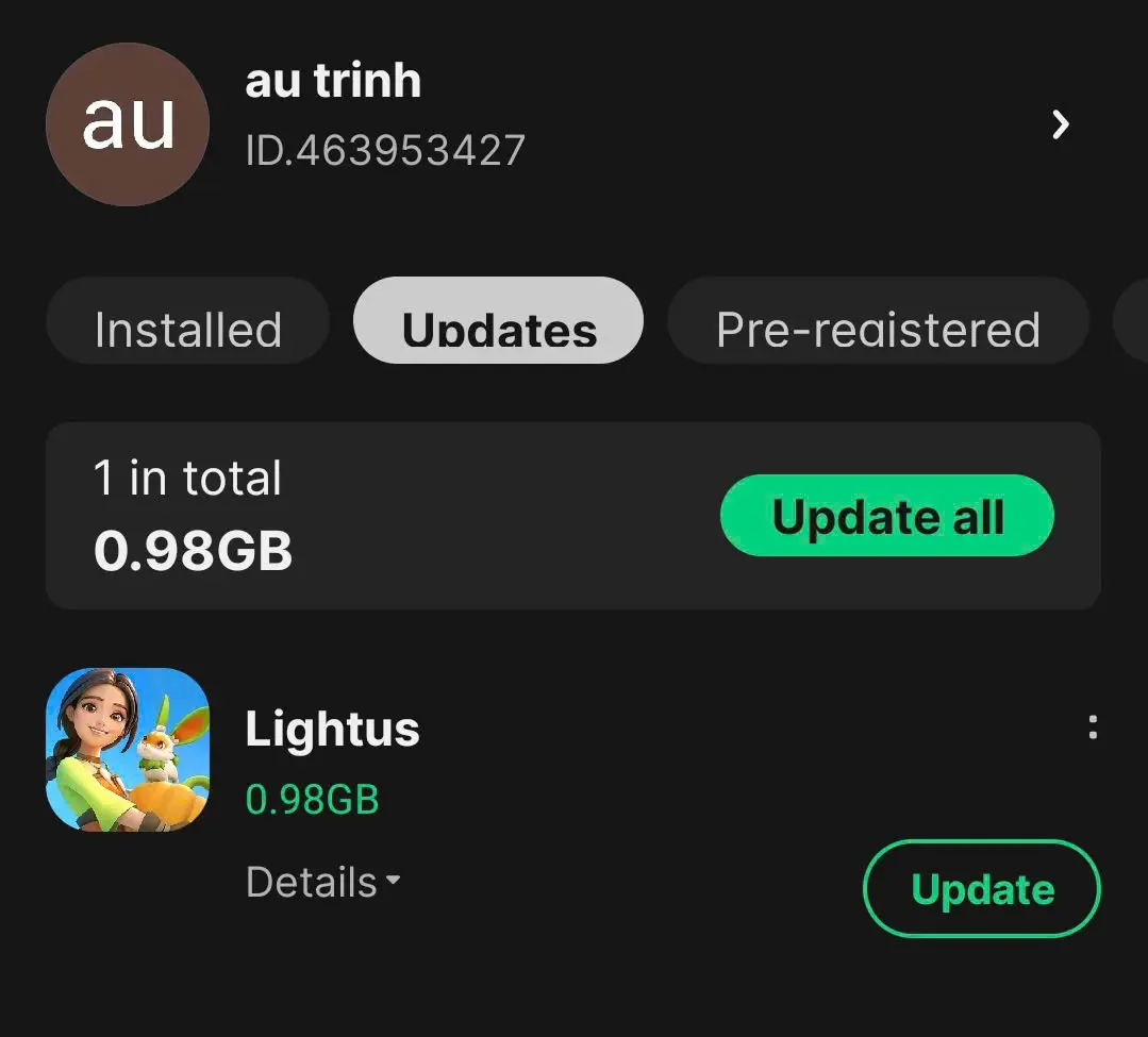 Giao diện Update Tap Tap 