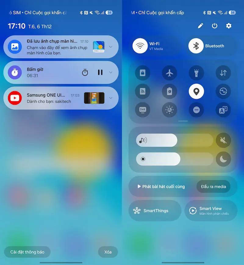 Thanh thông báo của Samsung UI 7 đã được chia làm hai