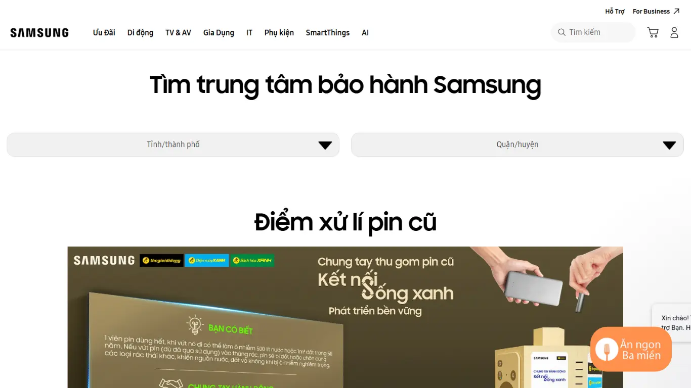 Đây là website chính thưc của Samsung